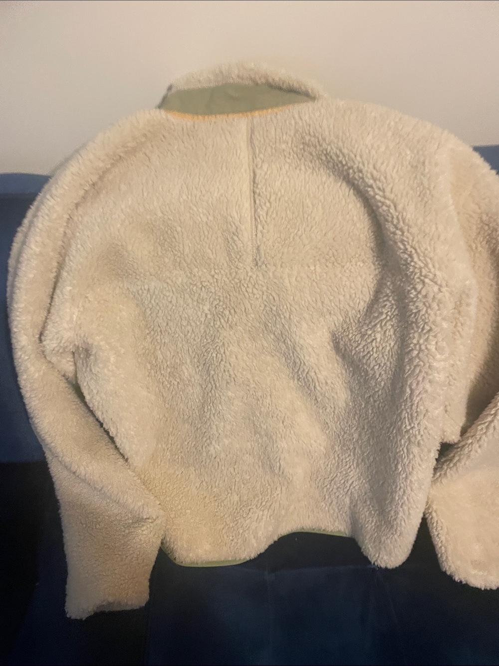 Patagonia Cream Sherpa Jacket with Olive Chest Pocket and Tan Trim - Picture 7 of 7